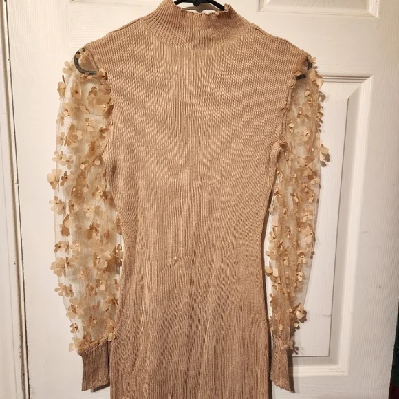 Fashion Nova Tan Ribbed Midi Dress | Sz M - Picture 2 of 7